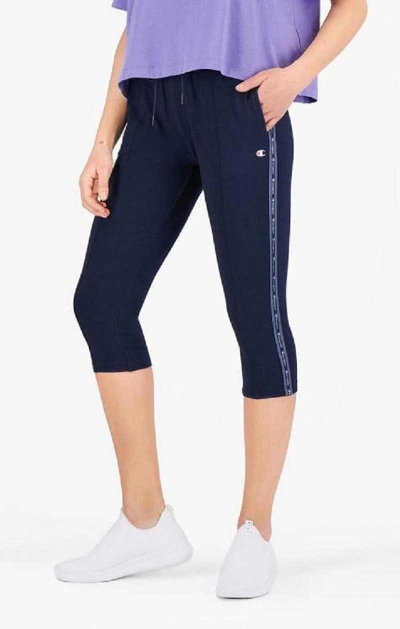 Champion Pruhované Jacquard Logo Tape Joggers Jogger Nohavice Damske Tmavo Modre | 6507-BIOQN