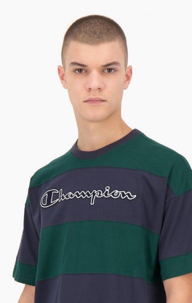 Champion Pruhované Script Logo T-Shirt Tricko Panske Zelene | 4108-PNGXC