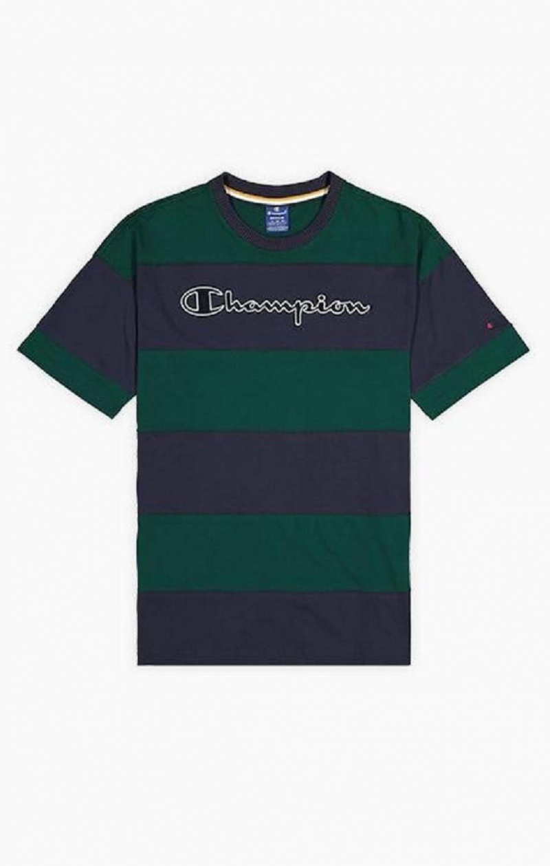 Champion Pruhované Script Logo T-Shirt Tricko Panske Zelene | 4108-PNGXC