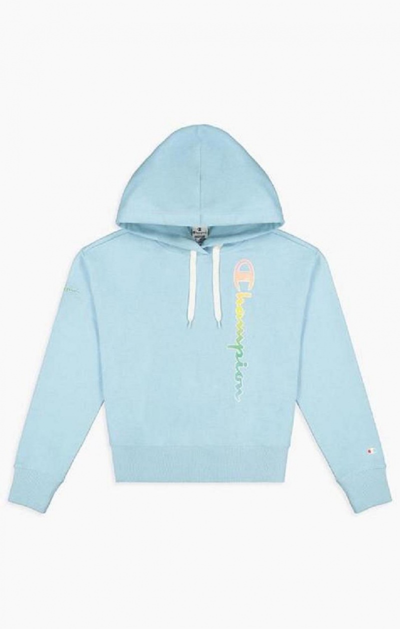 Champion Rainbow Script Logo Hoodie Mikina s Kapucnou Damske Svetlo Modre | 2148-TMHIE