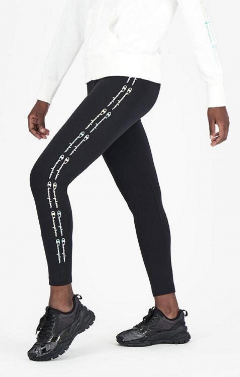 Champion Rainbow Script Logo Print Leggings Jogger Nohavice Damske Čierne | 2379-DQFWB