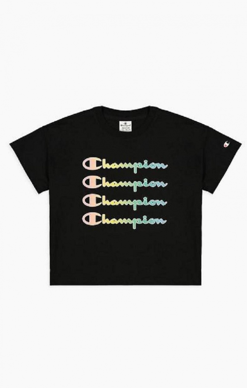 Champion Rainbow Script Logo Print T-Shirt Tricko Damske Čierne | 2617-EONJT