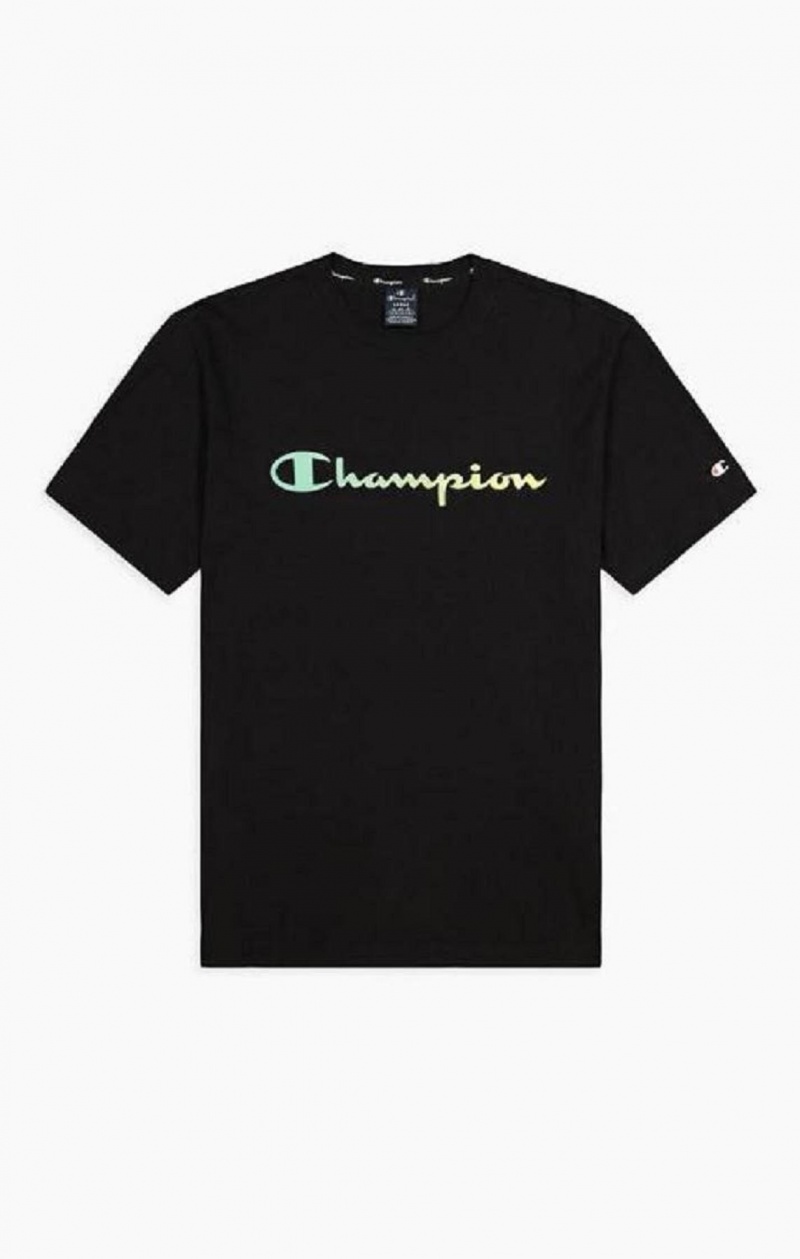 Champion Rainbow Script Logo T-Shirt Tricko Panske Čierne | 3921-IQZXK