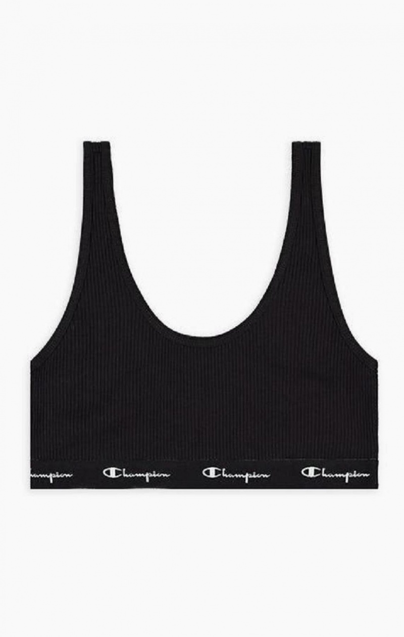 Champion Rebrovaný Bavlnene Logo Trim Bralette Sportova Podprsenka Damske Čierne | 1508-TUEFI