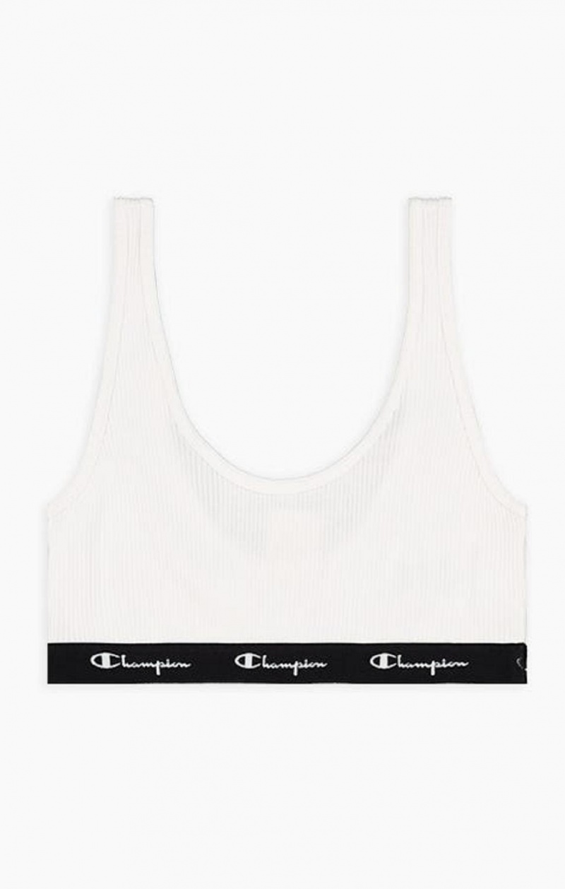 Champion Rebrovaný Bavlnene Logo Trim Bralette Plavky Damske Biele | 2408-IFYBQ