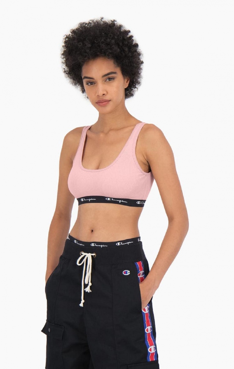 Champion Rebrovaný Bavlnene Logo Trim Bralette Plavky Damske Ruzove | 0925-PCGEX