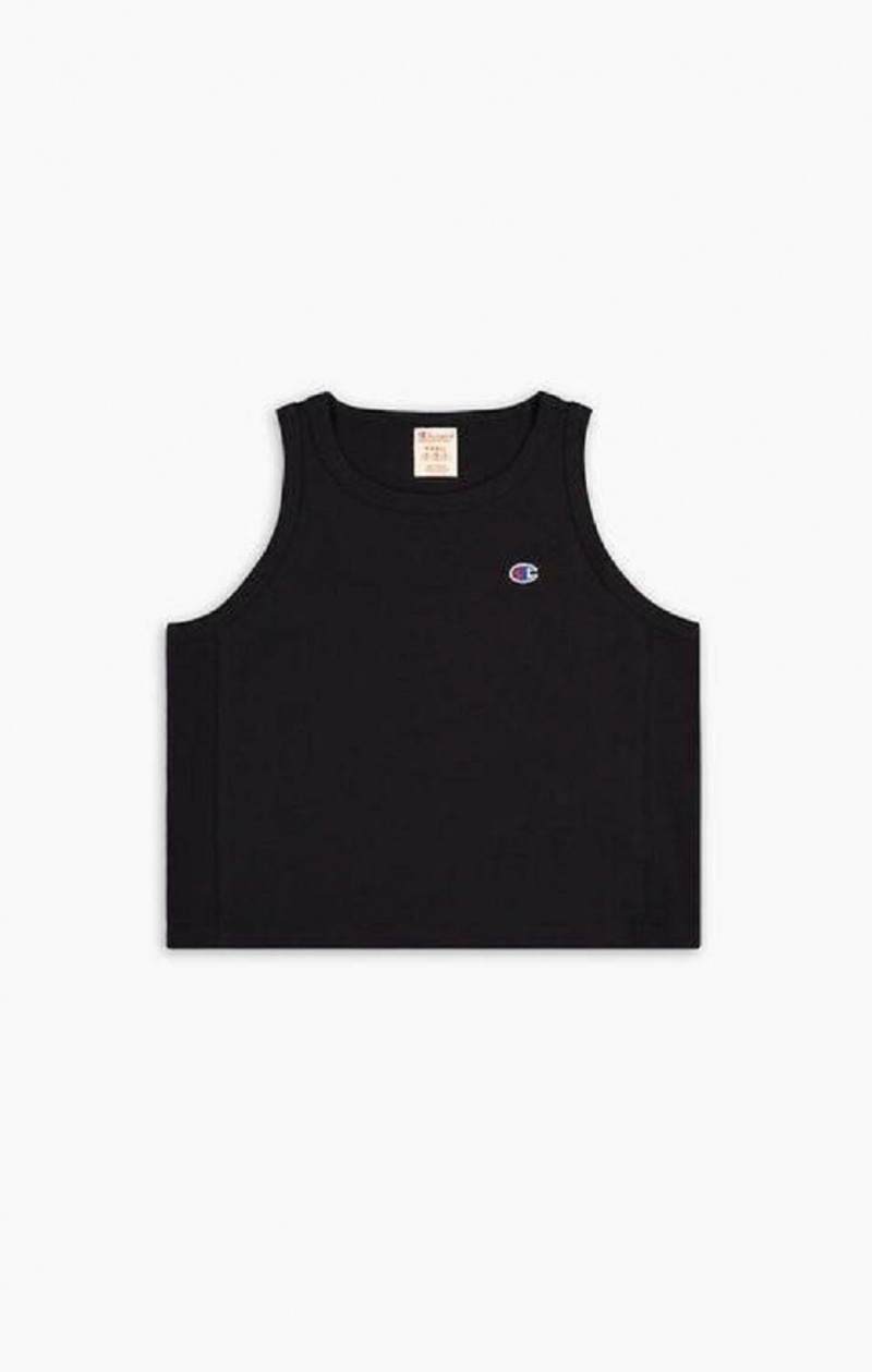 Champion Rebrovaný Insert Cropped Tank Top Tricko Damske Čierne | 4658-OWEPV