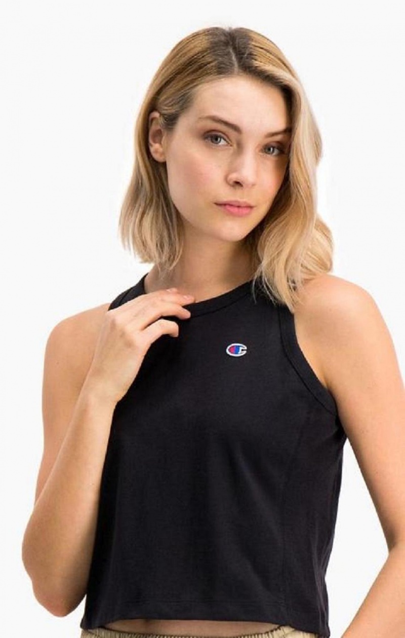 Champion Rebrovaný Insert Cropped Tank Top Tricko Damske Čierne | 4658-OWEPV