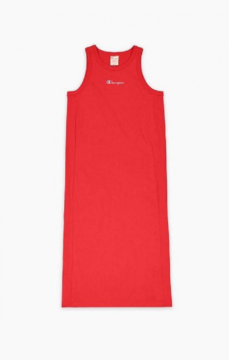 Champion Rebrovaný Insert Script Logo Midi Tank Saty Saty Damske Červené | 3764-FVEJY