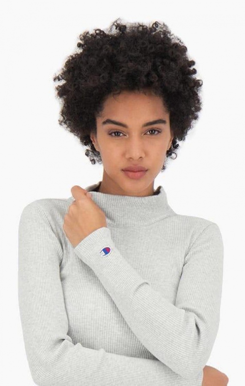 Champion Rebrovaný Polo Neck Top Tricko Damske Svetlo Siva | 5304-DGIEQ