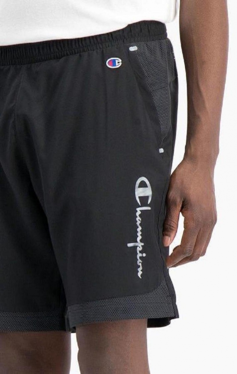 Champion Reflective Script Logo Shorts Kratasy Panske Čierne | 9758-YIWFP