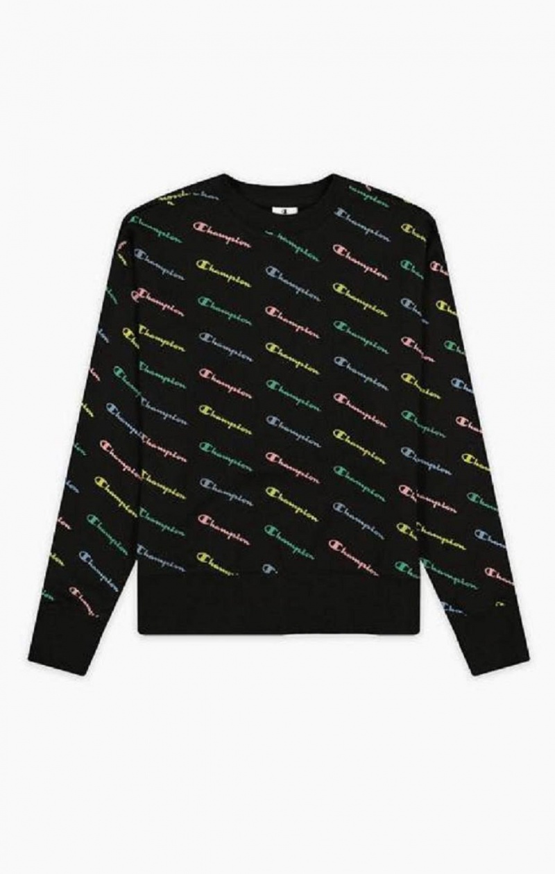 Champion Repeat Rainbow Script Logo Print Sweatshirt Mikiny Damske Čierne | 4076-ESPID