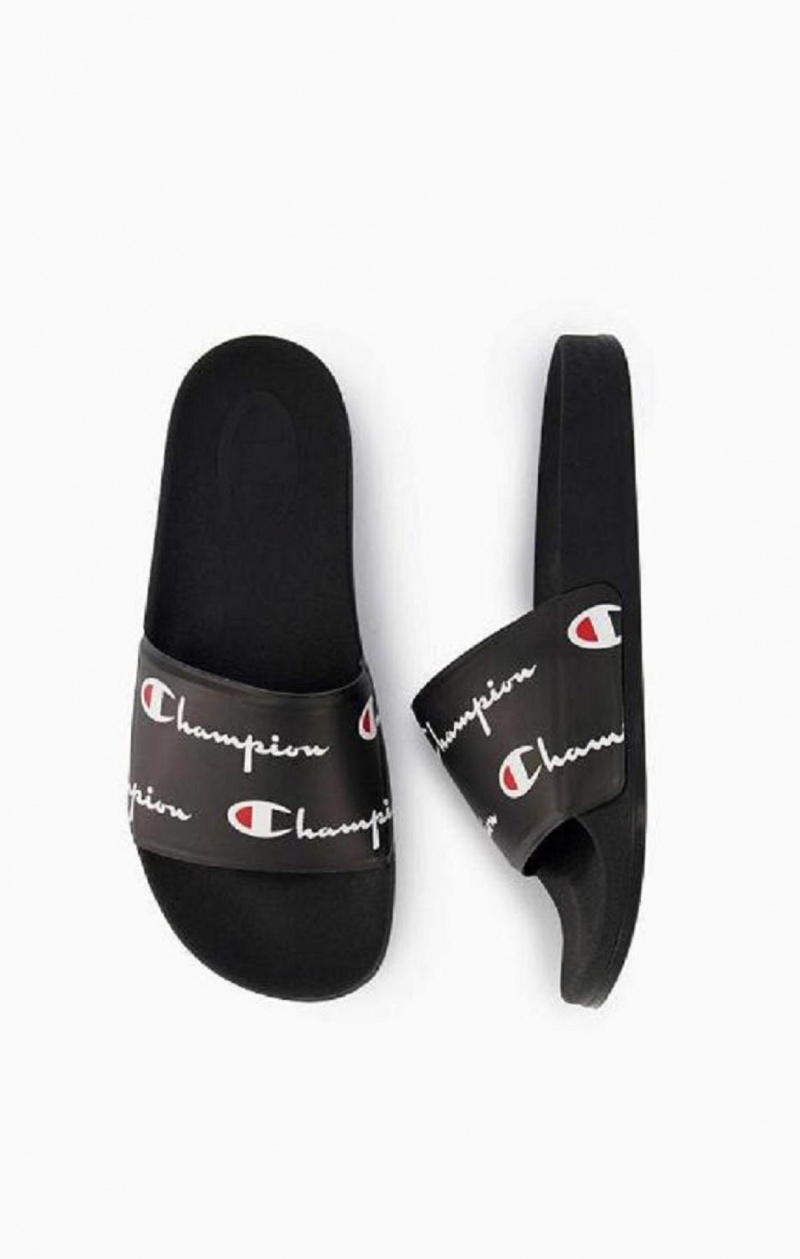 Champion Repeat Script Logo Print Pool Slides Slapky Damske Čierne | 2435-JRBDZ