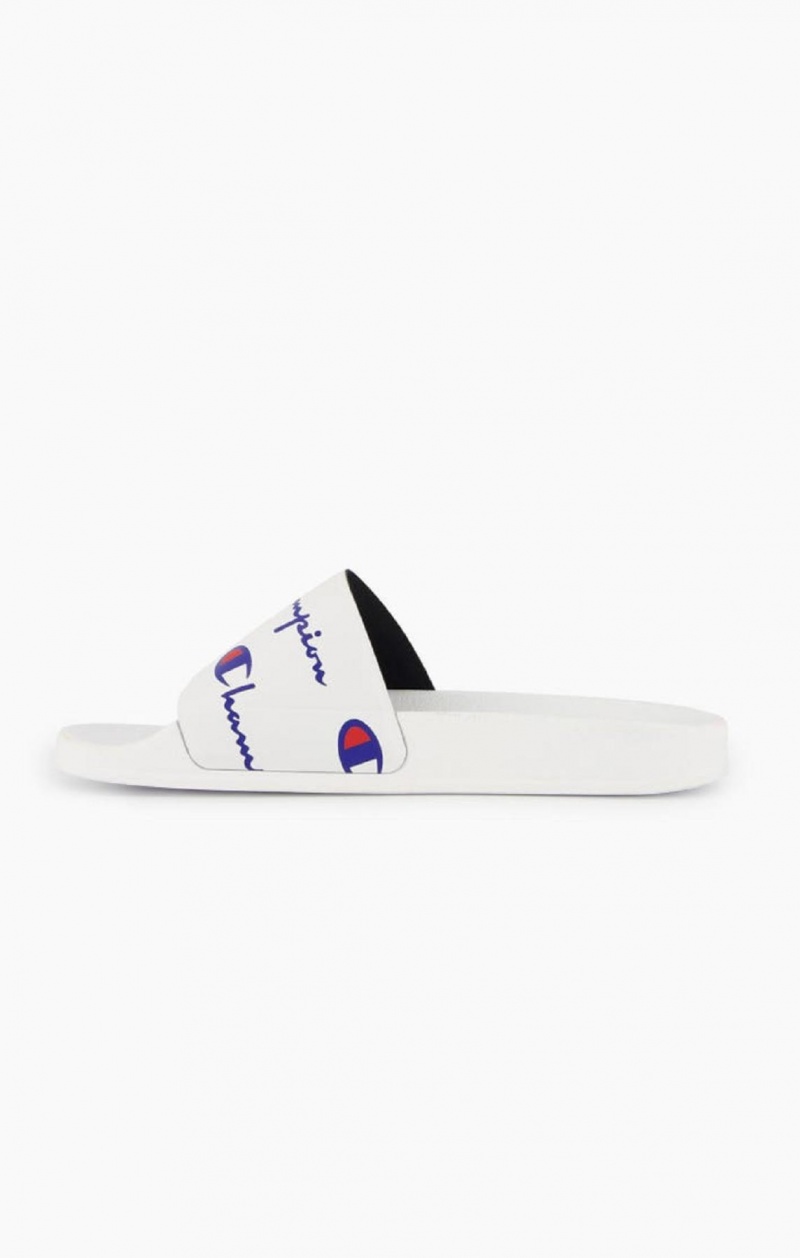 Champion Repeat Script Logo Print Pool Slides Slapky Damske Biele | 5328-NSXEP