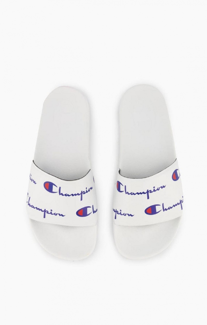 Champion Repeat Script Logo Print Pool Slides Slapky Damske Biele | 5328-NSXEP