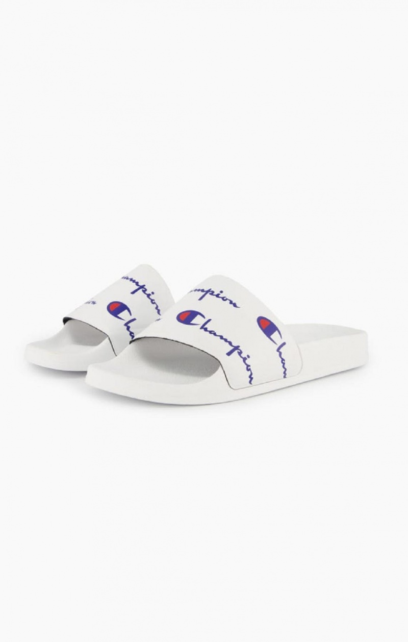 Champion Repeat Script Logo Print Pool Slides Slapky Damske Biele | 5328-NSXEP