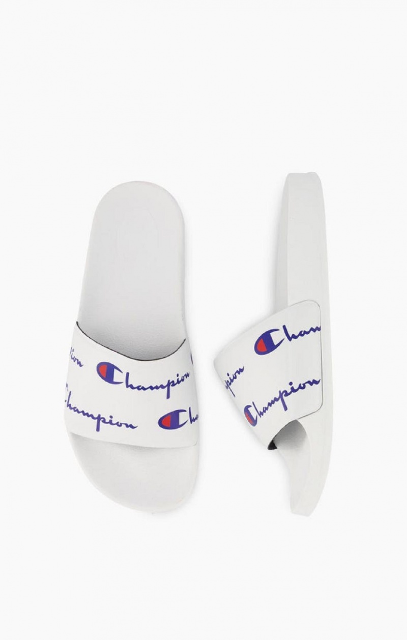 Champion Repeat Script Logo Print Pool Slides Slapky Damske Biele | 5328-NSXEP