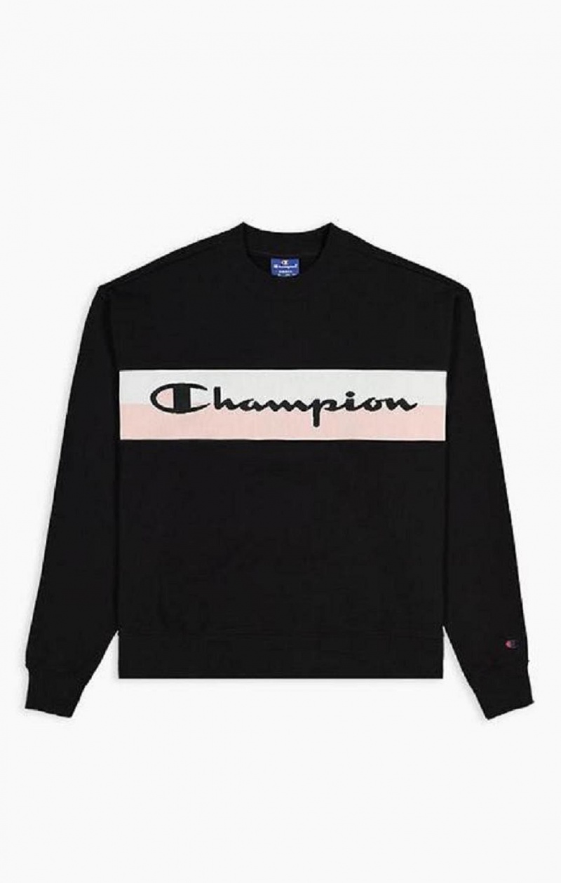 Champion Rib Insert Script Logo Bavlnene Terry Sweatshirt Mikiny Damske Čierne | 8679-AGMKL