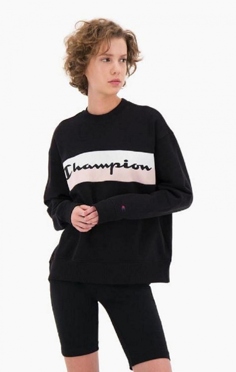 Champion Rib Insert Script Logo Bavlnene Terry Sweatshirt Mikiny Damske Čierne | 8679-AGMKL