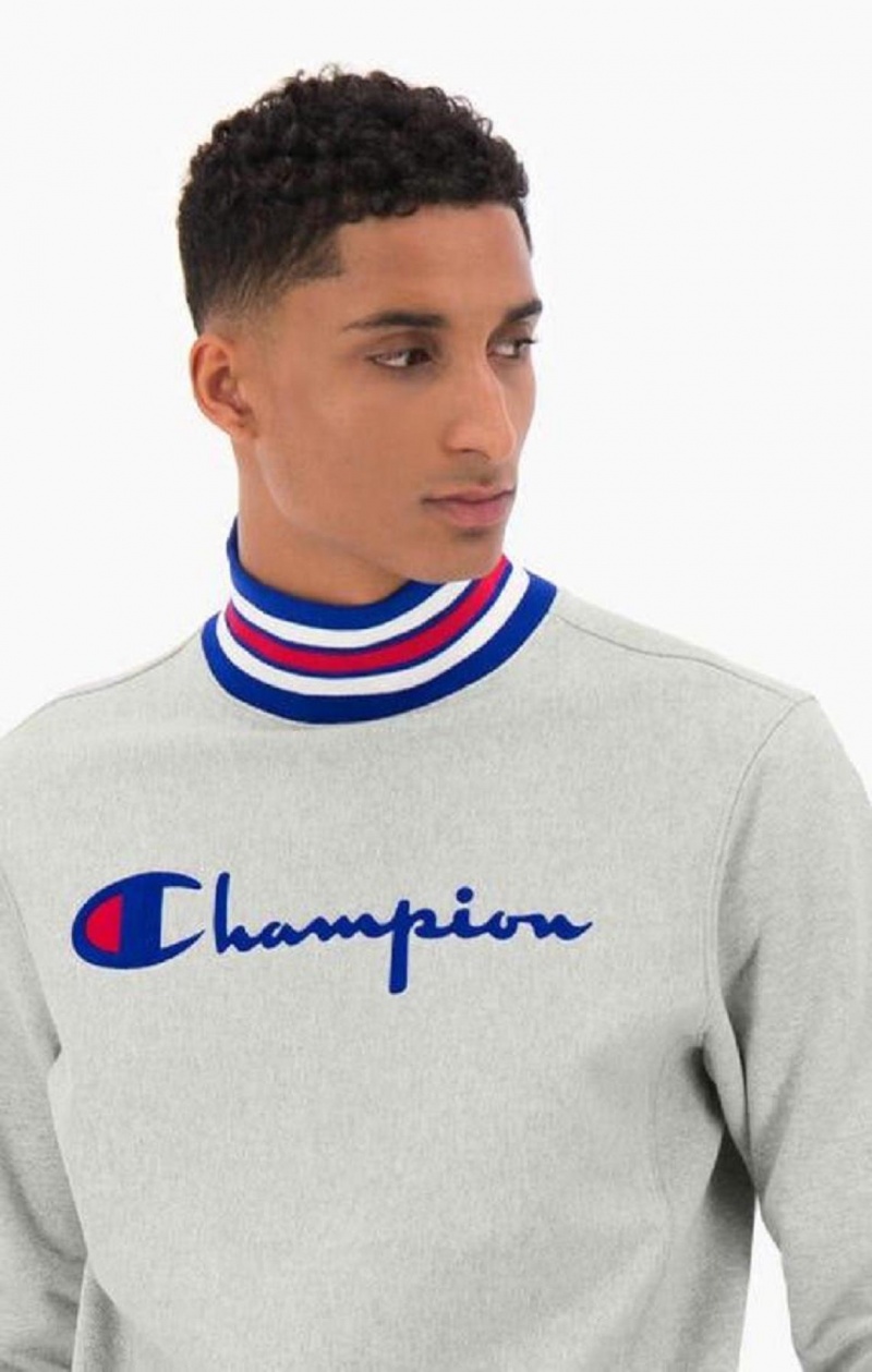 Champion Ringer Trim High Neck Reverse Weave Jumper Mikiny Panske Svetlo Siva | 2674-HFPLG