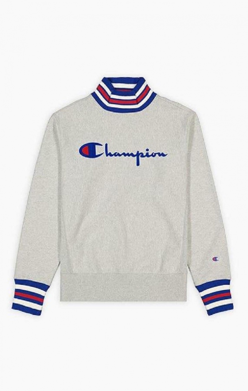 Champion Ringer Trim High Neck Reverse Weave Jumper Mikiny Panske Svetlo Siva | 2674-HFPLG