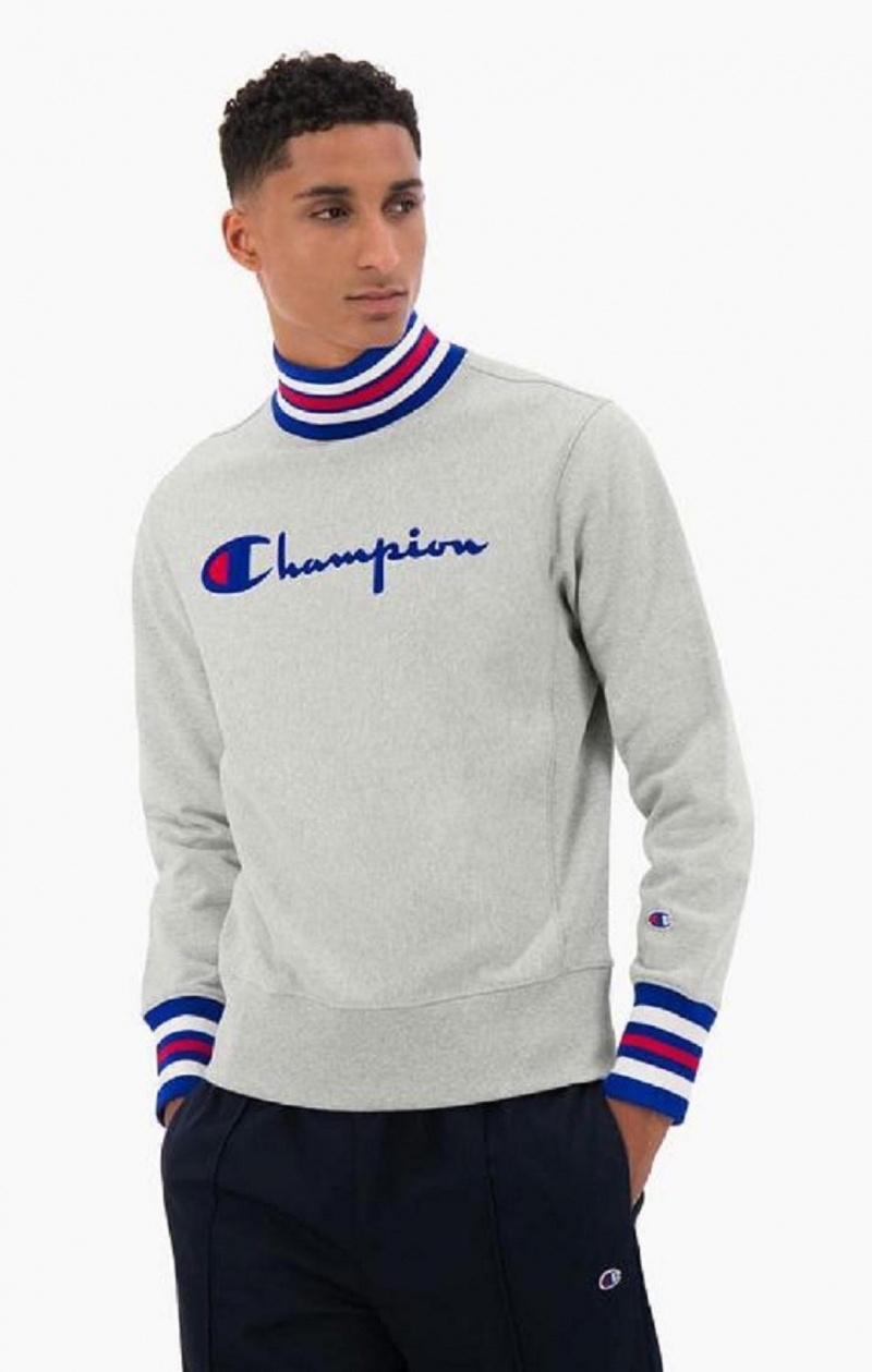 Champion Ringer Trim High Neck Reverse Weave Jumper Mikiny Panske Svetlo Siva | 2674-HFPLG