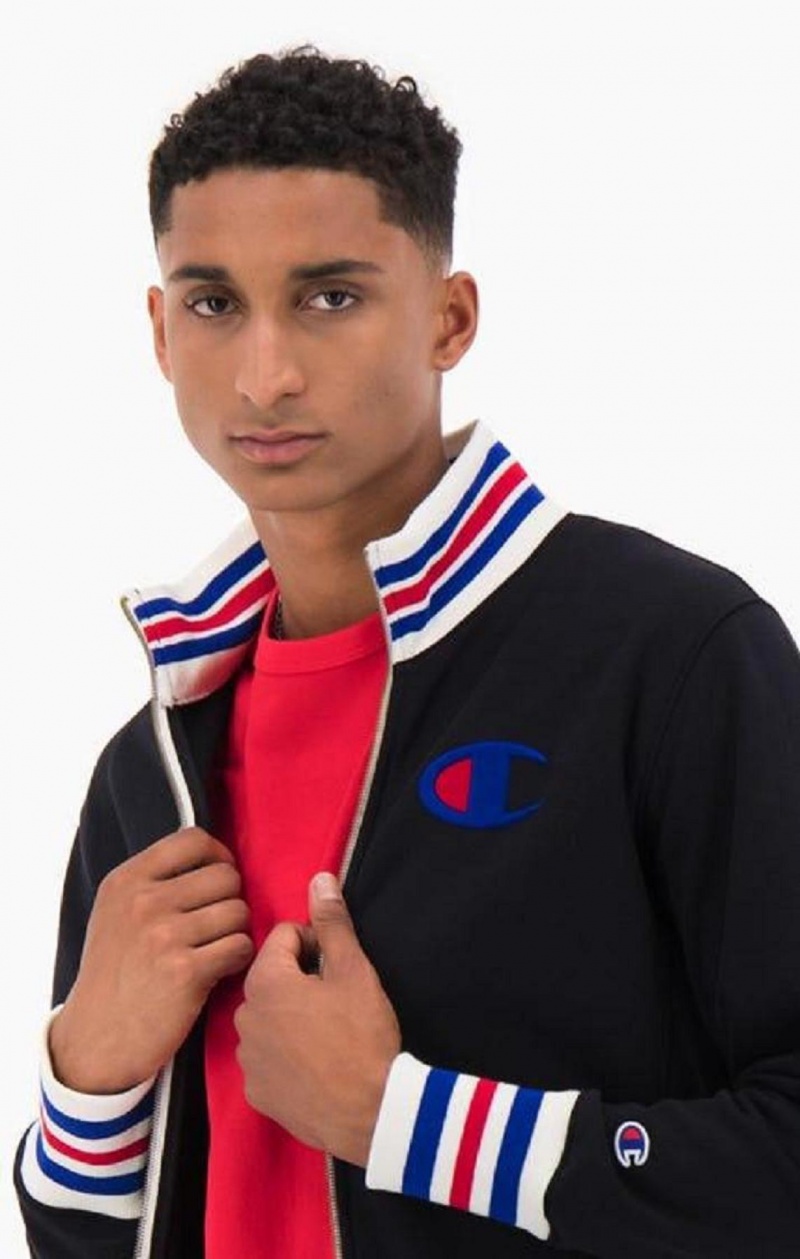 Champion Ringer Trim Reverse Weave Bomber Jacket Bundy Panske Čierne | 9625-IQZNH