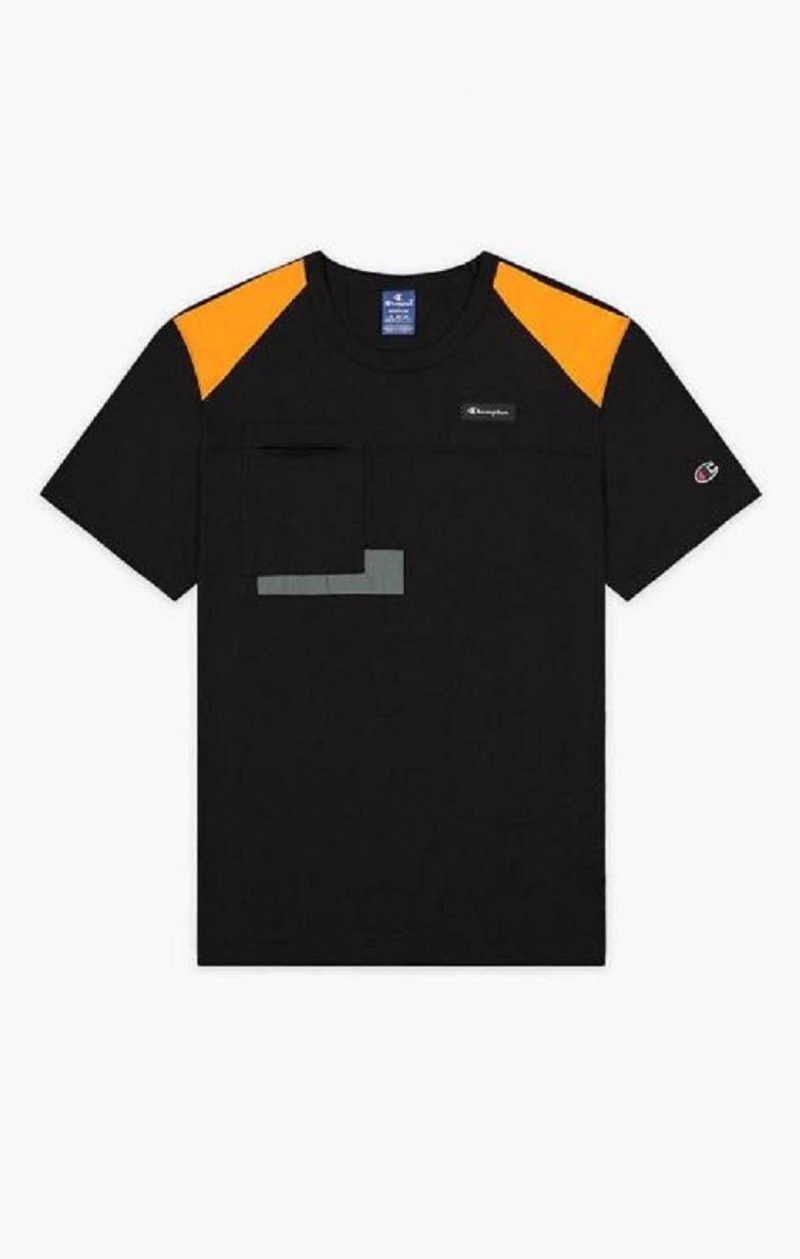 Champion Rubber Label Script Logo T-Shirt Tricko Panske Čierne | 8190-HJDZV