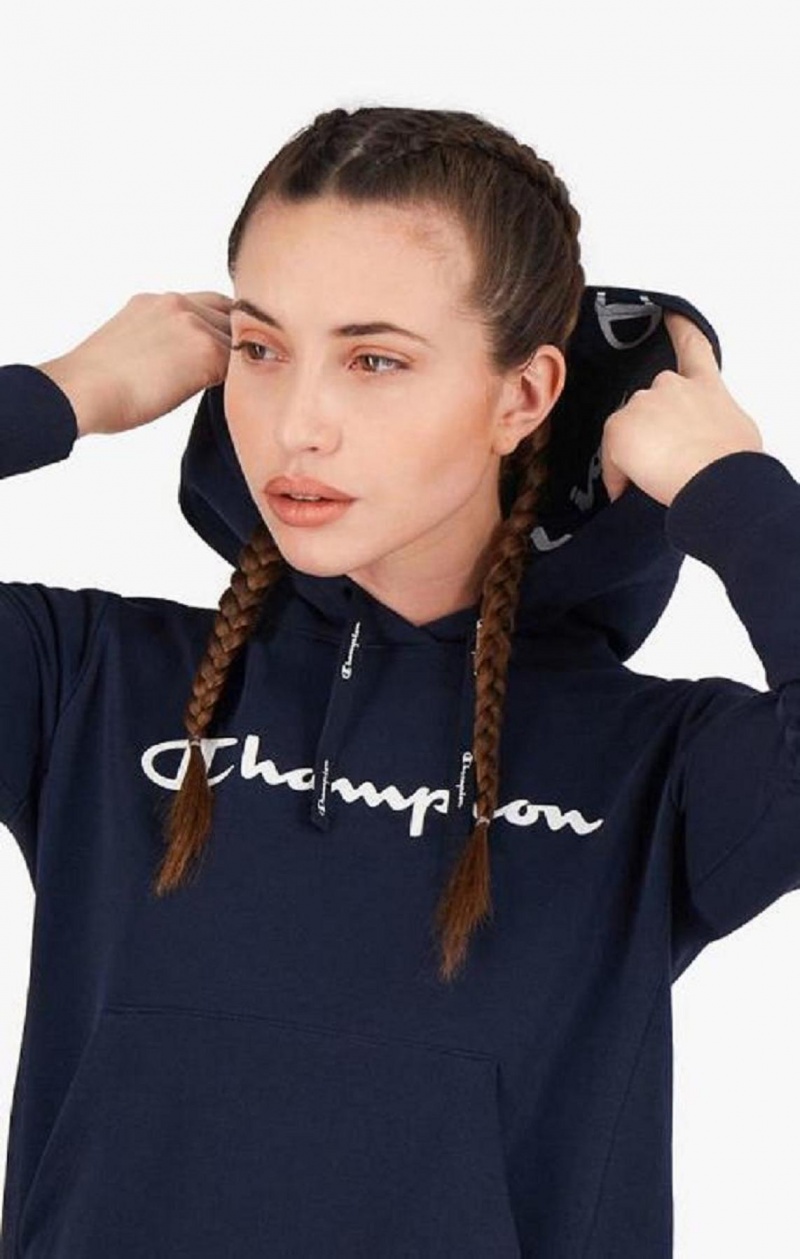 Champion Rubber Script Logo Hoodie Mikina s Kapucnou Damske Tmavo Modre | 2381-IAPWH