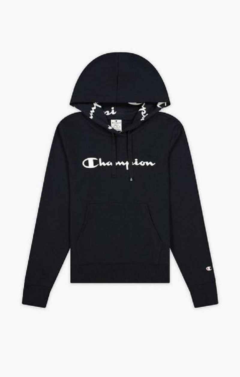 Champion Rubber Script Logo Hoodie Mikina s Kapucnou Damske Tmavo Modre | 2381-IAPWH