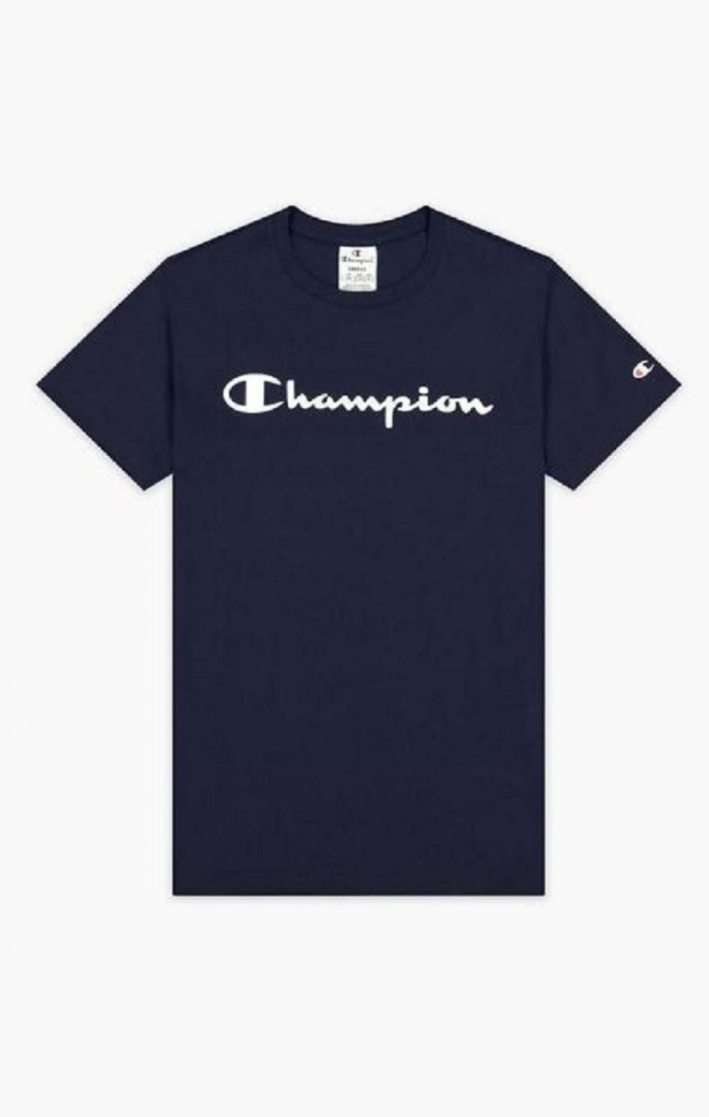 Champion Rubber Script Logo T-Shirt Tricko Damske Tmavo Modre | 7504-AVFHL