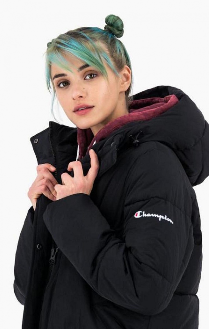 Champion S Kapucňou Long Parka Coat Bundy Damske Čierne | 1290-EVYZI