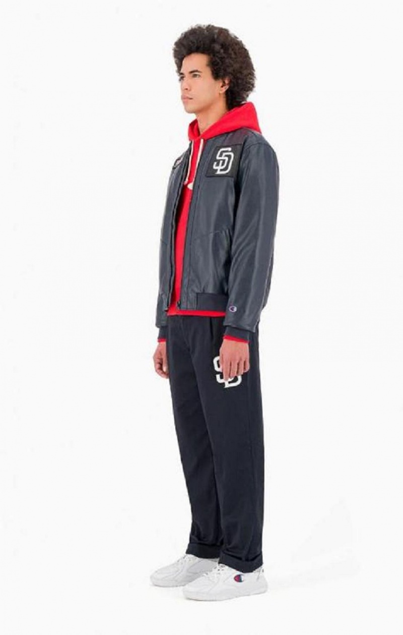 Champion San Diego MLB Fake Kozene Bomber Jacket Bundy Panske Tmavo Modre | 7306-XUKRH