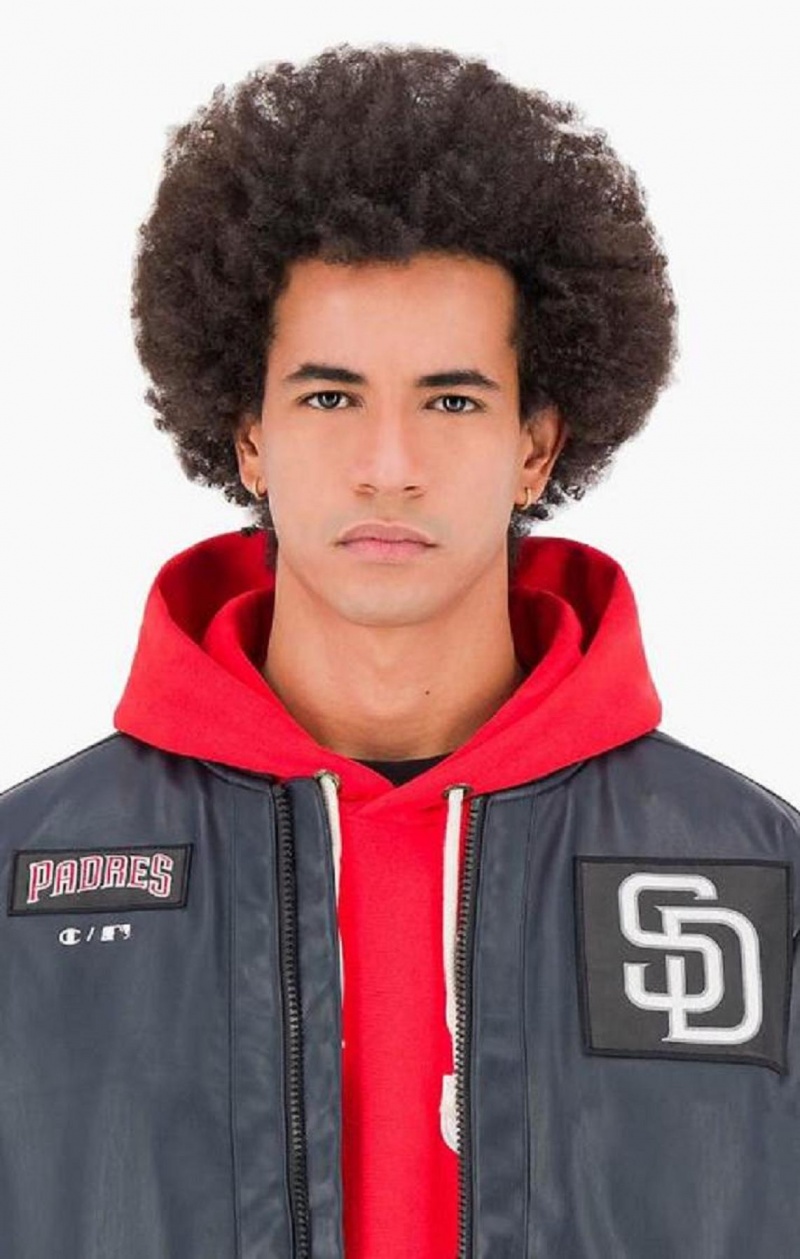 Champion San Diego MLB Fake Kozene Bomber Jacket Bundy Panske Tmavo Modre | 7306-XUKRH