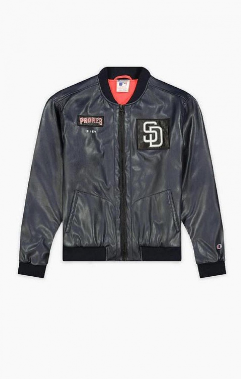 Champion San Diego MLB Fake Kozene Bomber Jacket Bundy Panske Tmavo Modre | 7306-XUKRH