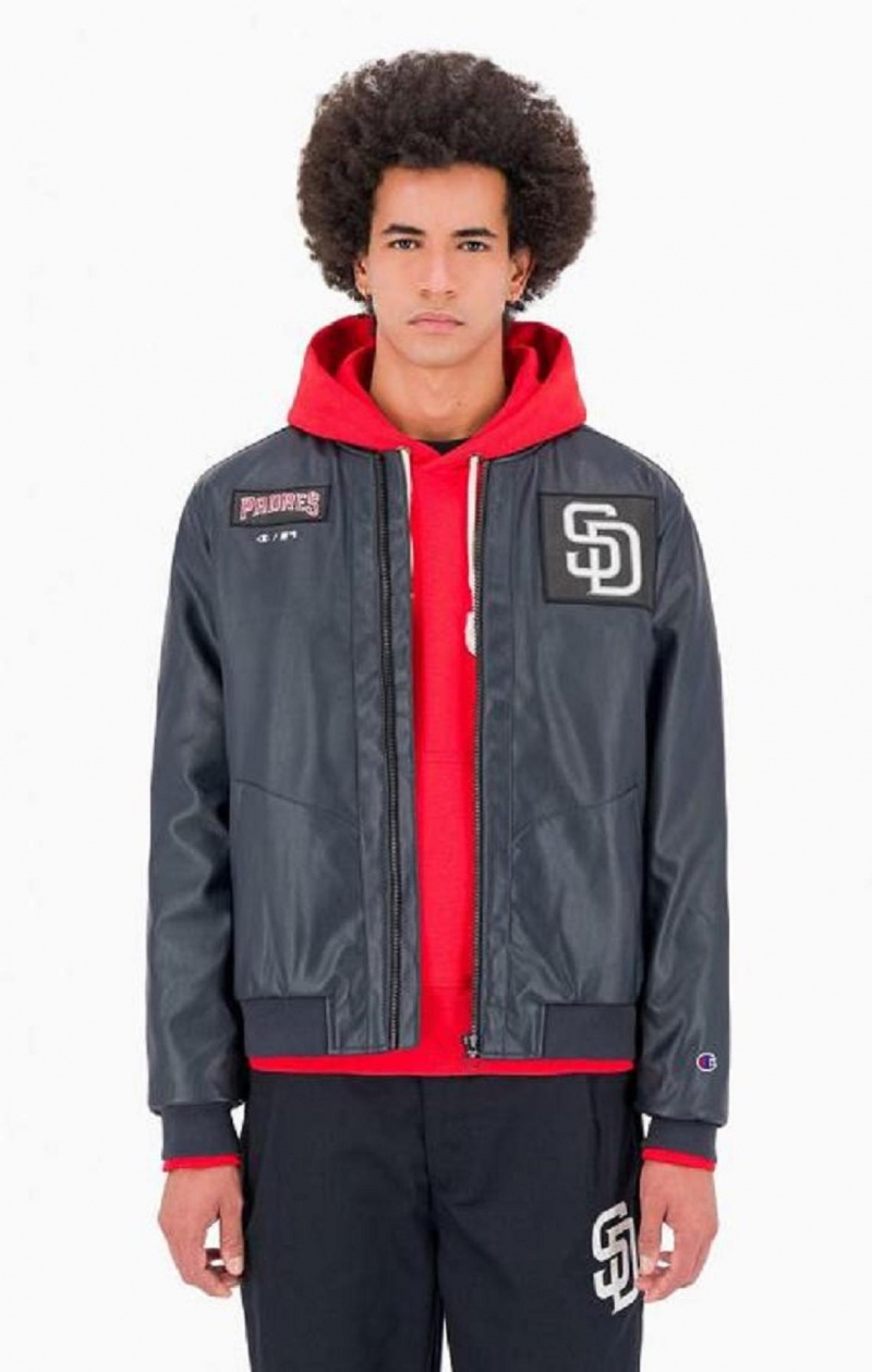 Champion San Diego MLB Fake Kozene Bomber Jacket Bundy Panske Tmavo Modre | 7306-XUKRH