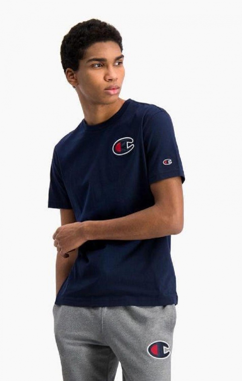 Champion Satin C Logo Crew Neck T-Shirt Tricko Panske Tmavo Tyrkysové | 7985-LUGJN