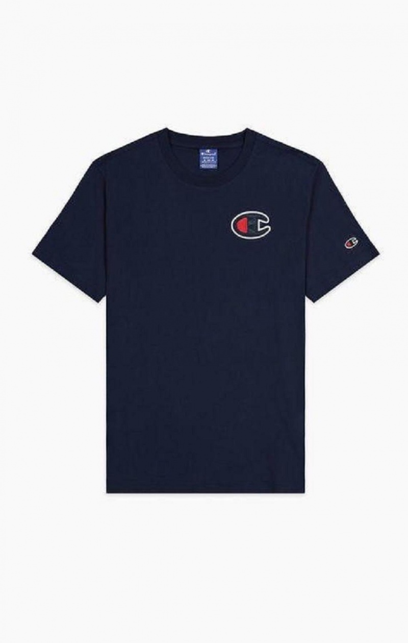 Champion Satin C Logo Crew Neck T-Shirt Tricko Panske Tmavo Tyrkysové | 7985-LUGJN