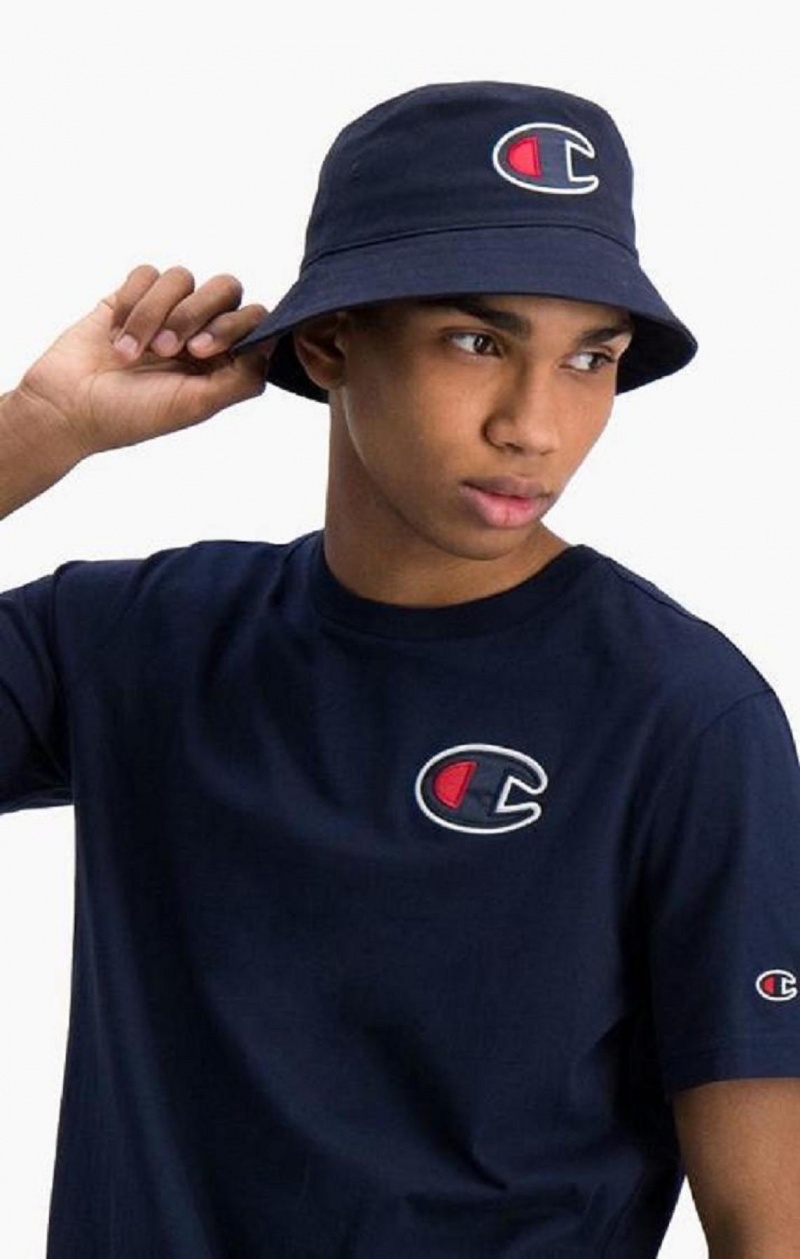 Champion Satin C Logo Crew Neck T-Shirt Tricko Panske Tmavo Tyrkysové | 7985-LUGJN