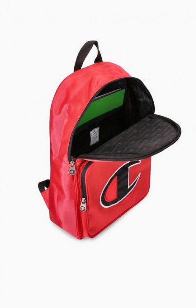 Champion Satin C Logo Patch Zipped Backpack Tasky Panske Červené | 7051-HRFTB