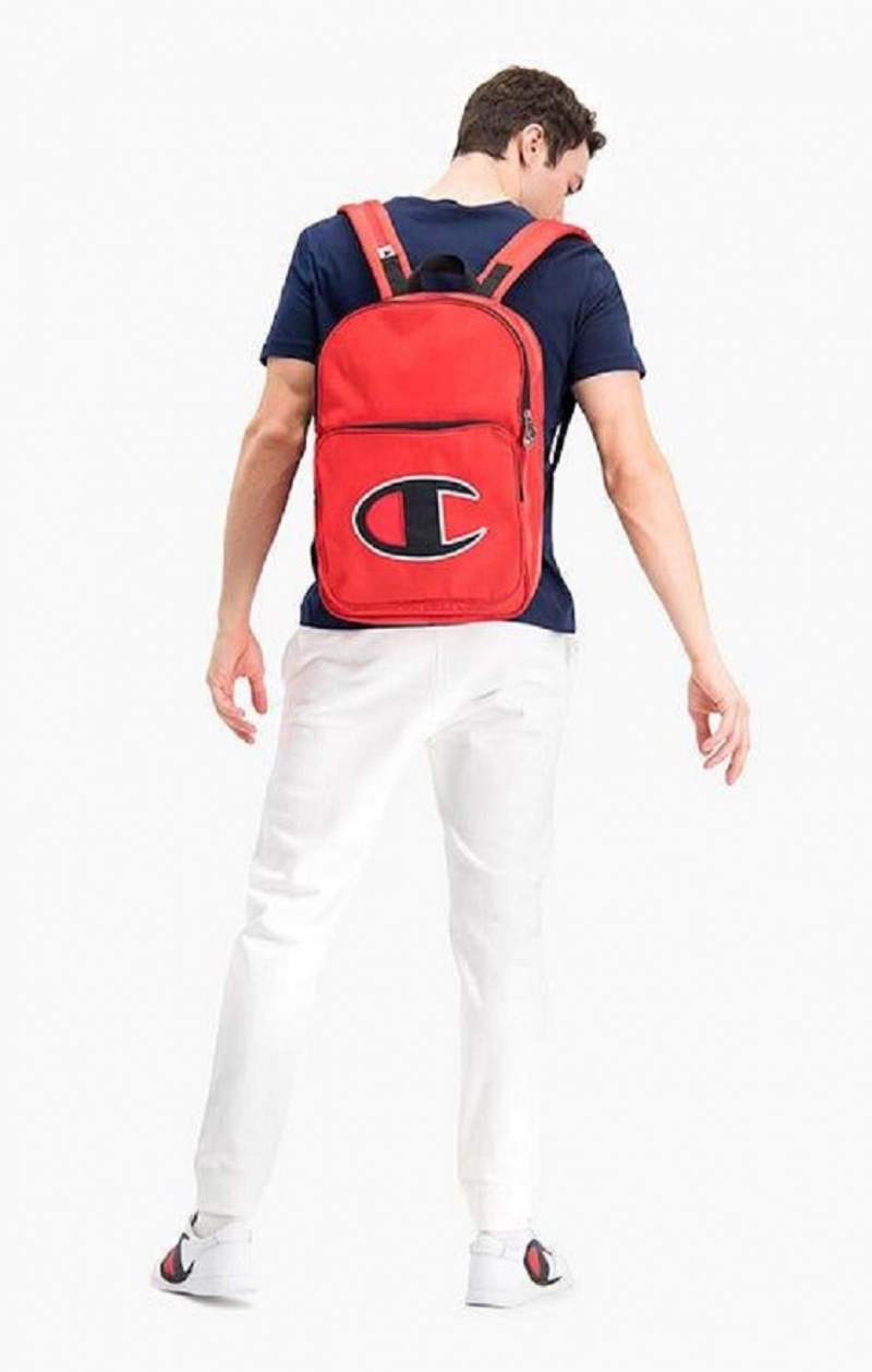 Champion Satin C Logo Patch Zipped Backpack Tasky Damske Červené | 8561-ZKQGC