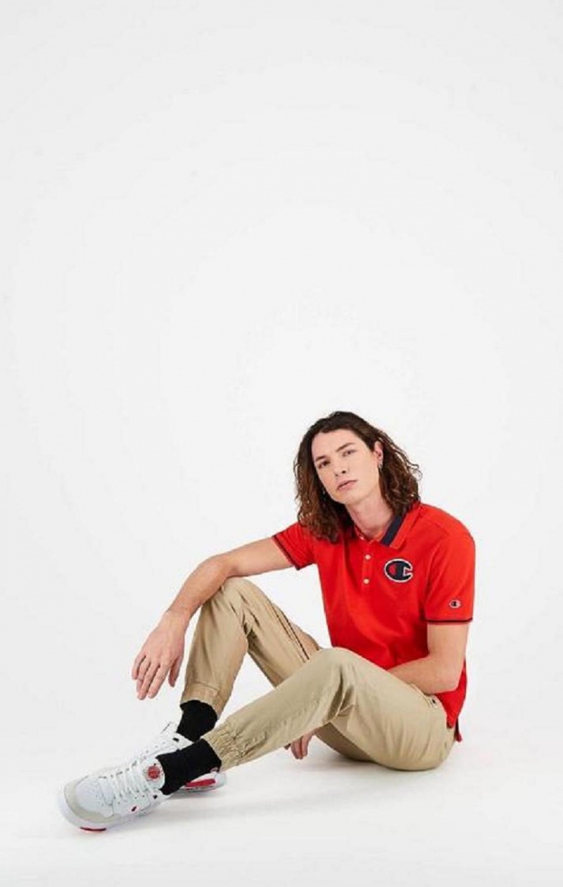 Champion Satin C Logo Polo Shirt Tricko Panske Červené | 9503-WDUNY