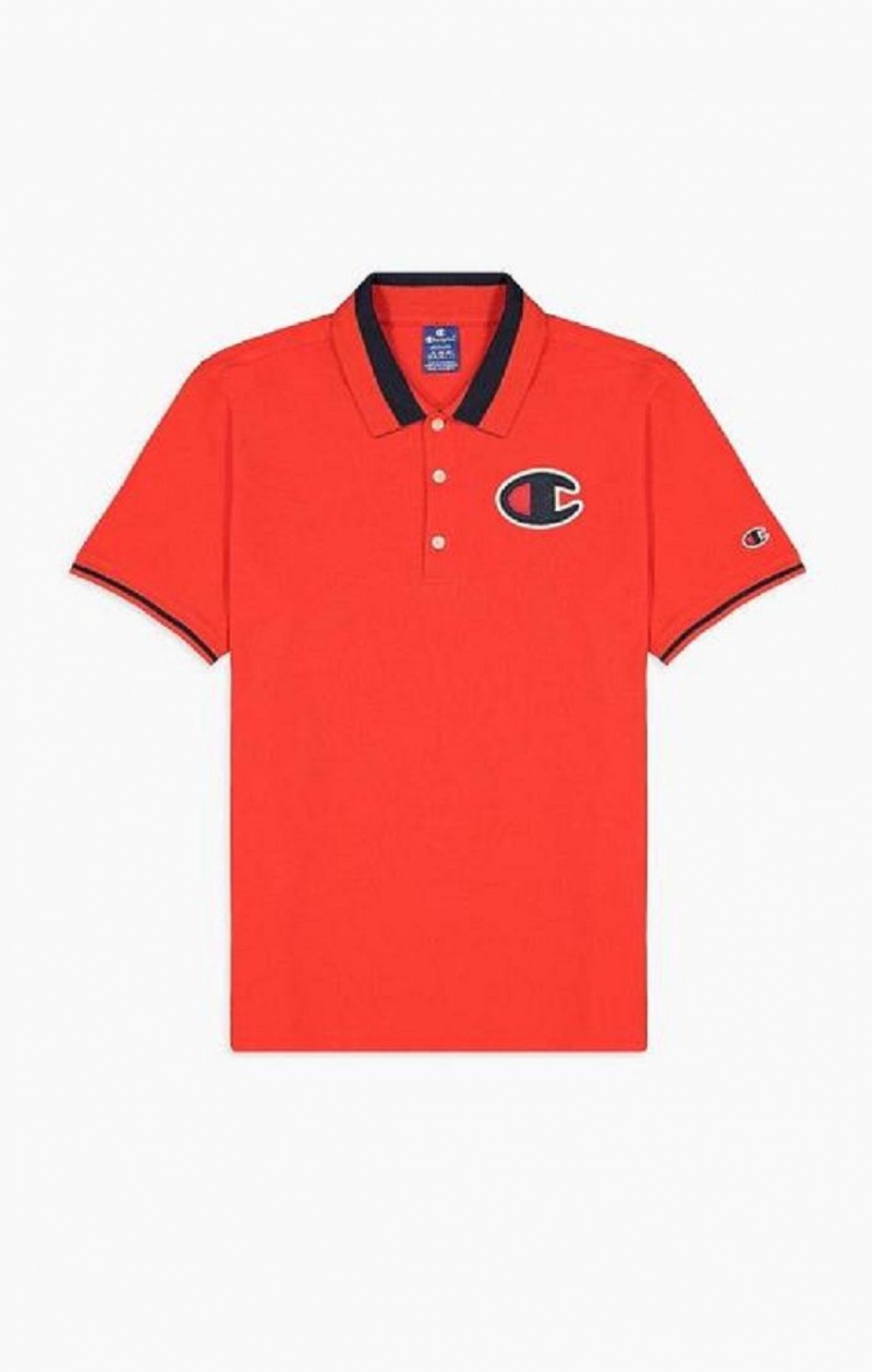 Champion Satin C Logo Polo Shirt Tricko Panske Červené | 9503-WDUNY