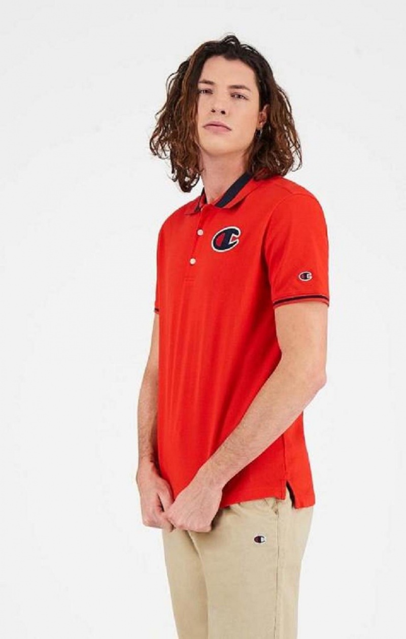 Champion Satin C Logo Polo Shirt Tricko Panske Červené | 9503-WDUNY