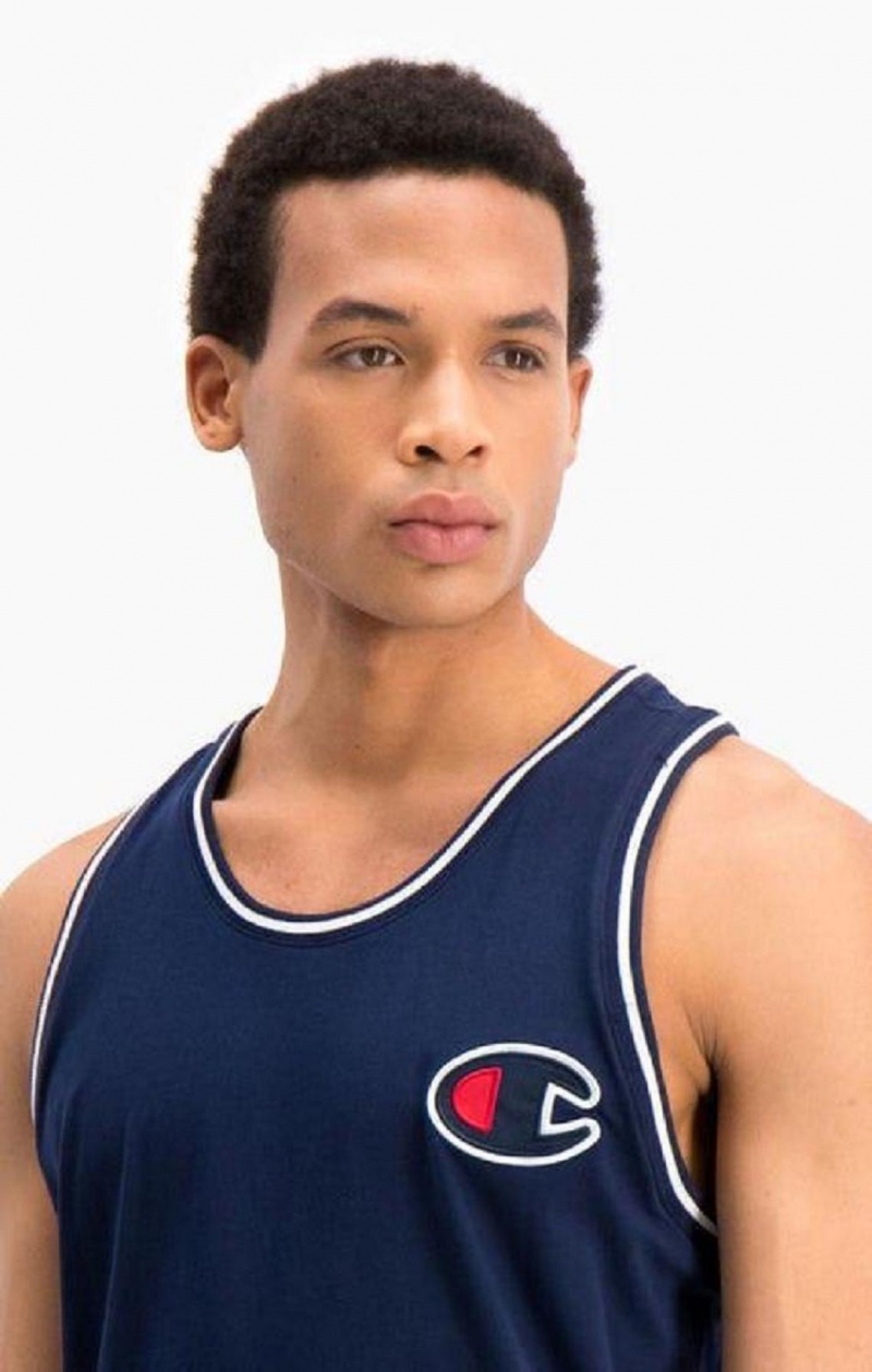 Champion Satin C Logo Tank Top Tricko Panske Tmavo Modre | 4503-LDWOF