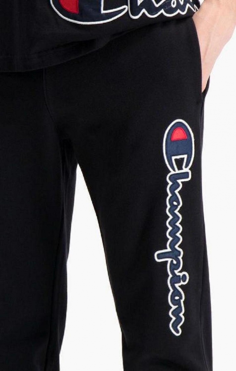 Champion Satin Script Logo Bavlnene Terry Joggers Jogger Nohavice Panske Čierne | 7342-GFVRL