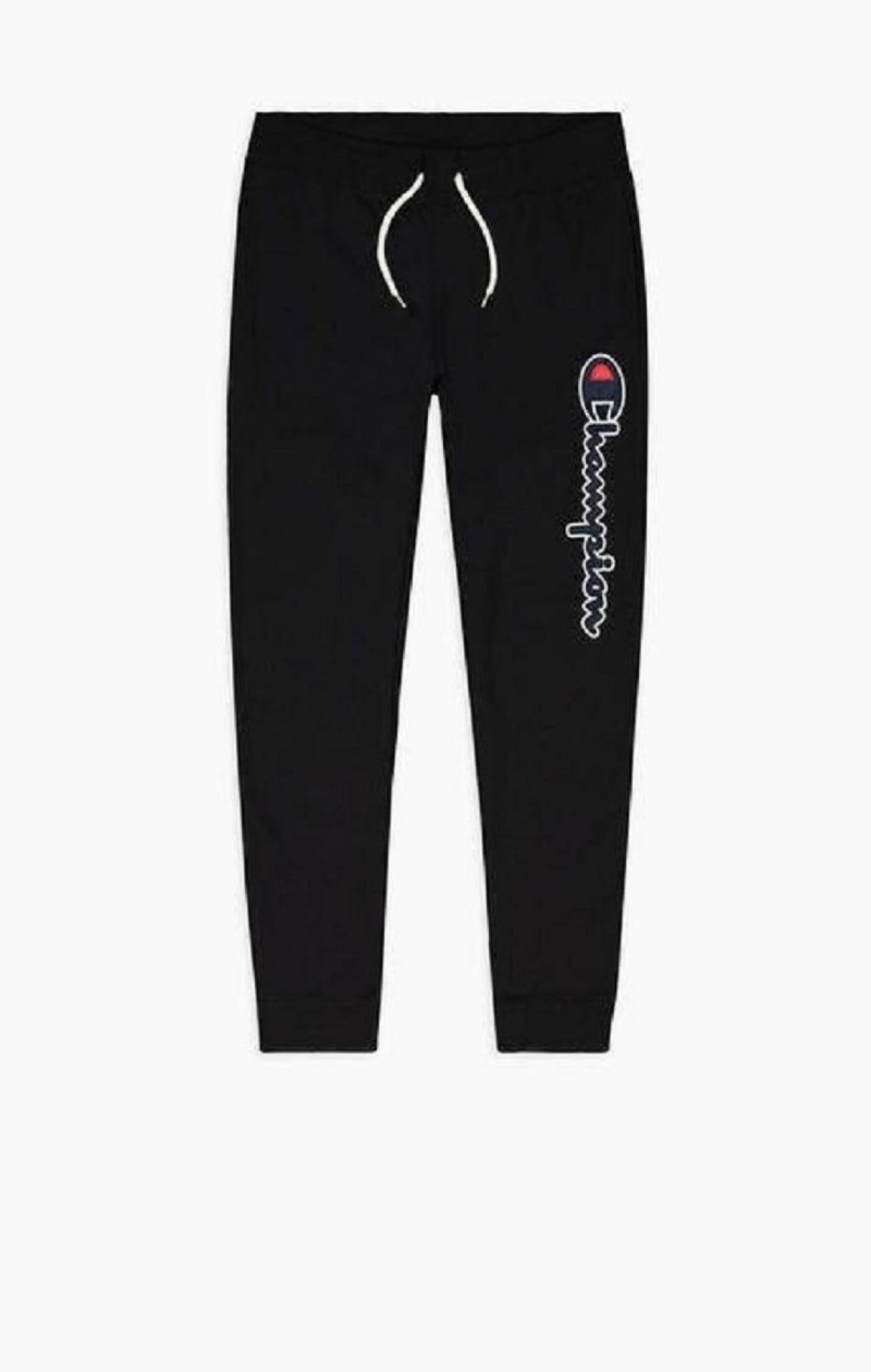 Champion Satin Script Logo Bavlnene Terry Joggers Jogger Nohavice Panske Čierne | 7342-GFVRL