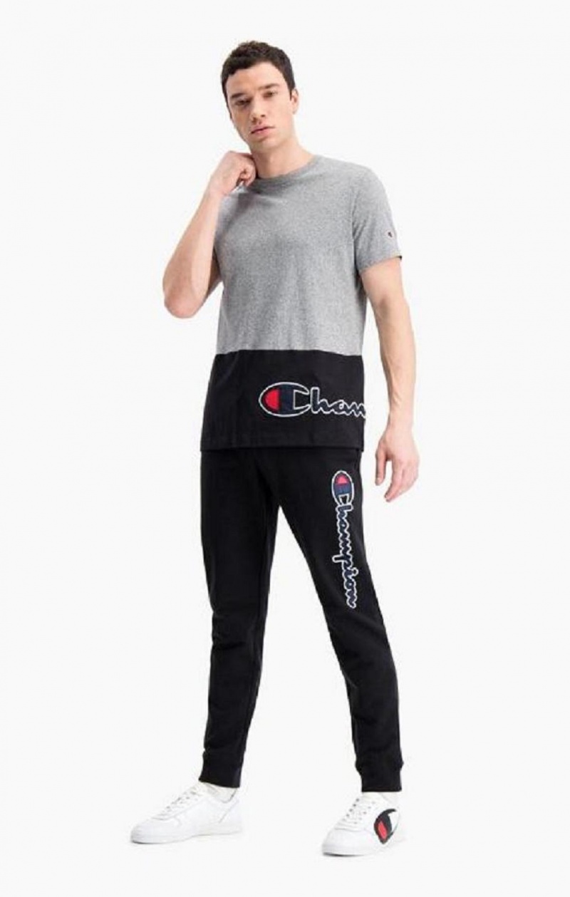 Champion Satin Script Logo Bavlnene Terry Joggers Jogger Nohavice Panske Čierne | 7342-GFVRL