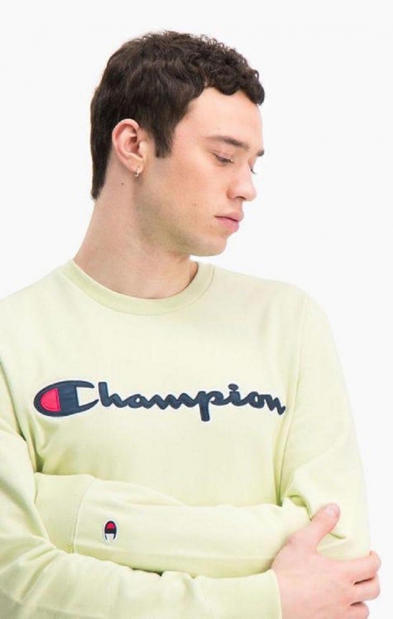 Champion Satin Script Logo Bavlnene Terry Sweatshirt Mikiny Panske Tyrkysové | 3092-LWONV