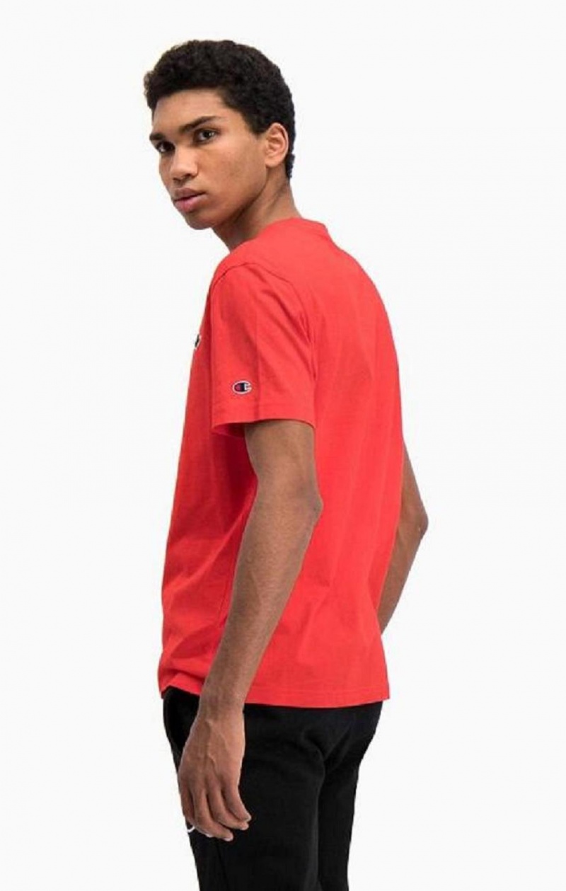 Champion Satin Script Logo T-Shirt Tricko Panske Červené | 3410-NSMDY